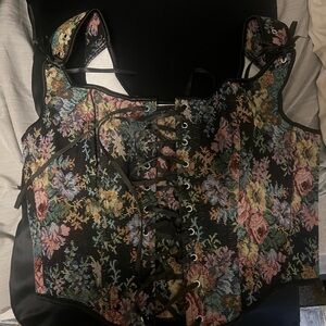 Floral Lace-Up Corset Top